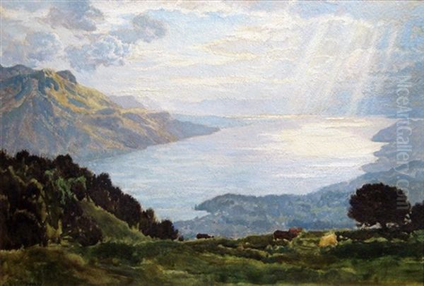 Au Dessus Du Lac Leman Oil Painting by Emile Rene Menard