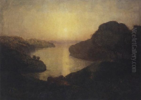 Coucher De Soleil Sur La Baie Oil Painting by Emile Rene Menard