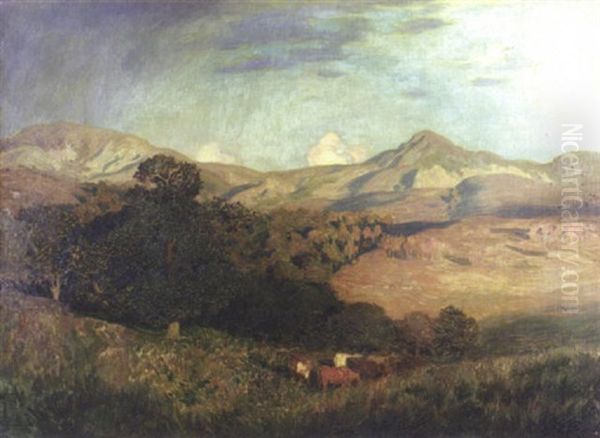 Troupeau Dans La Montagne Oil Painting by Emile Rene Menard