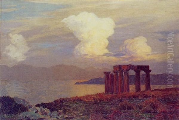 Ruines D'un Temple Antique Au Crepuscule Oil Painting by Emile Rene Menard