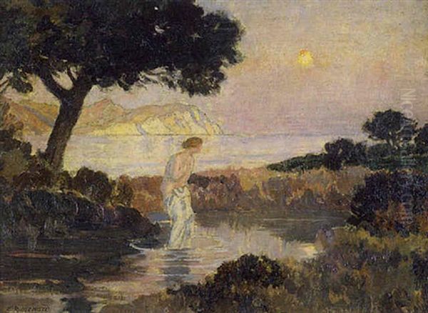 Le Bain, Lever De Lune Oil Painting by Emile Rene Menard