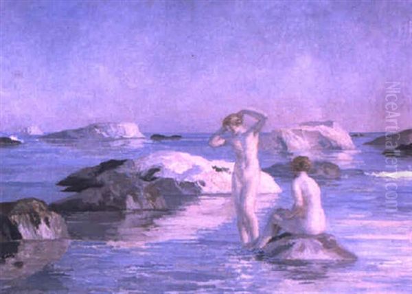 Nudes On The Rocks Oil Painting by Emile Rene Menard