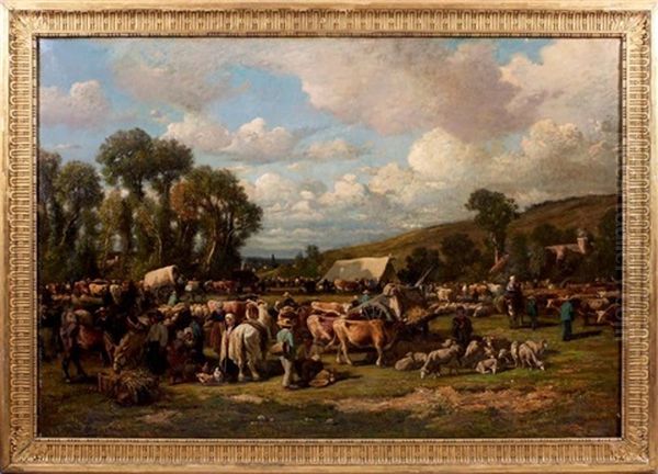 Le Marche Aux Bestiaux Oil Painting by Rene-Joseph Menard