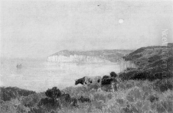 Vaches Au Bord De La Mer Oil Painting by Rene-Joseph Menard