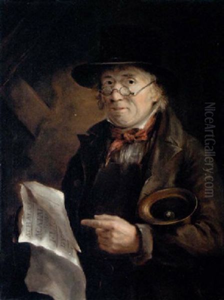 A Town Crier Oil Painting by Robert Mendham