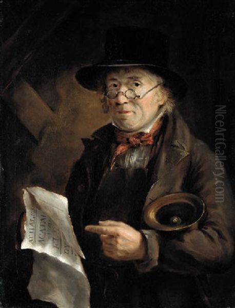 A Town Crier Oil Painting by Robert Mendham