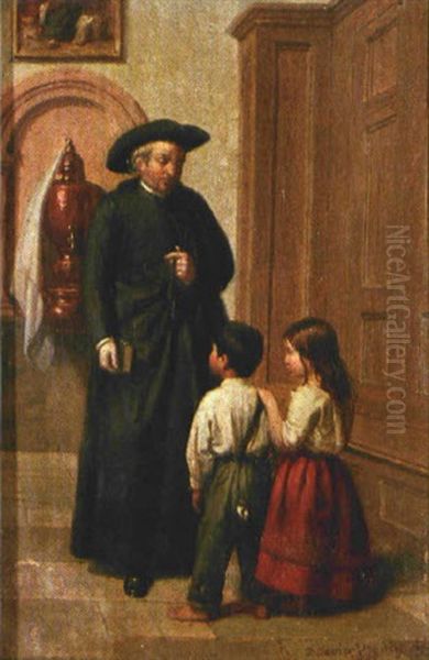 El Cura Con Los Ninos Oil Painting by Francisco Javier de Mendiguchia