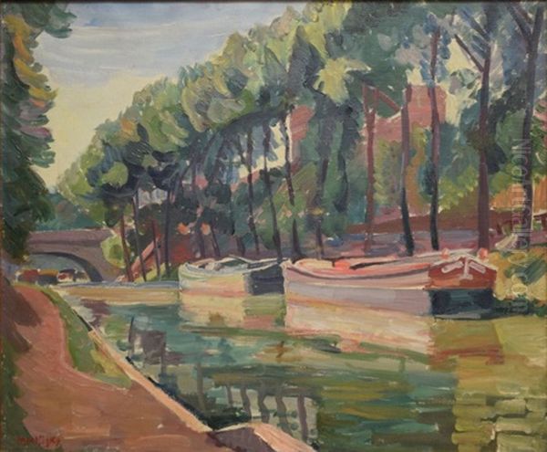 Canal Aux Peniches Oil Painting by Maurice Mendjisky