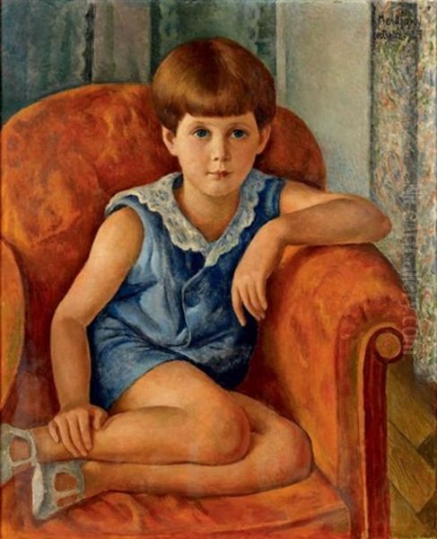 Portrait D'enfant Aux Yeux Bleus Oil Painting by Maurice Mendjisky