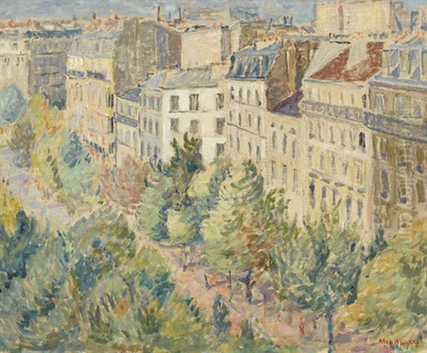 Pariser Boulevard Im Fruhling Oil Painting by Maurice Mendjisky