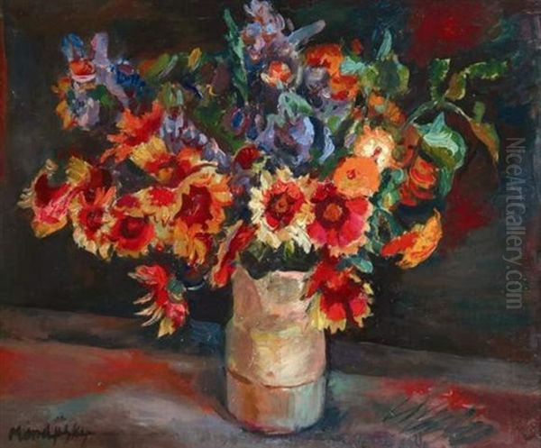 Bouquet De Fleurs Dans Un Vase Oil Painting by Maurice Mendjisky