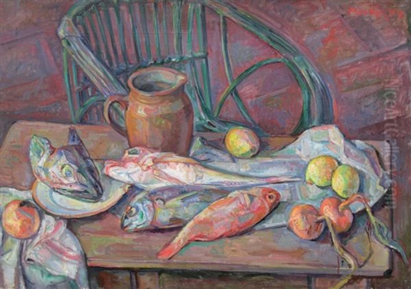 Nature Morte Au Pichet Et Aux Poissons by Maurice Mendjisky