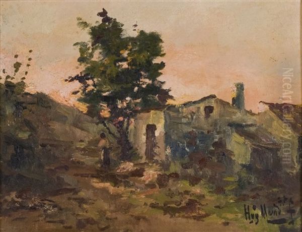 Landscape With Houses And Figure Oil Painting by Hygino Mendonca