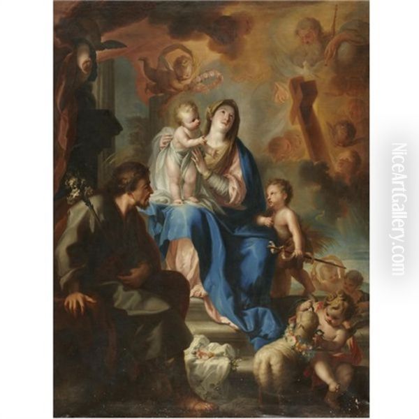 The Holy Family Surrounded By Symbols Of The Passion Oil Painting by Miguel Jacinto Menendez