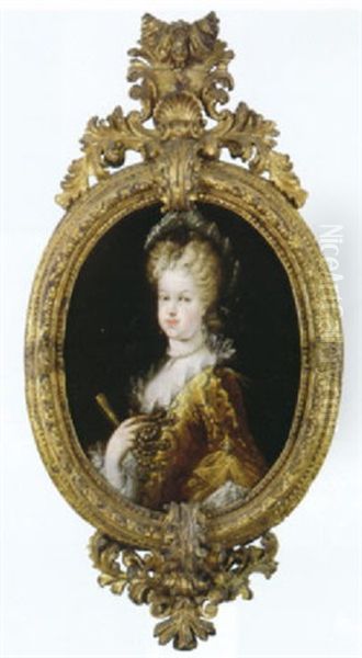 Retrato De Maria Luisa Gabriela De Saboya, Con Un Abanico En La Mano Oil Painting by Miguel Jacinto Menendez