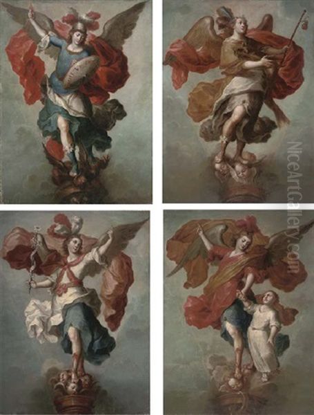 The Archangel Gabriel (+ 3 Others; 4 Works) Oil Painting by Francisco Meneses Osorio