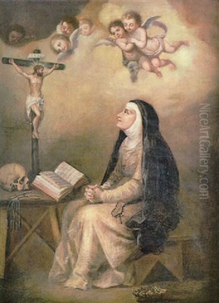 Santa Teresa De Jesus Oil Painting by Francisco Meneses Osorio