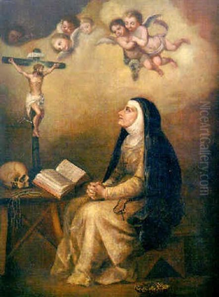 Santa Teresa De Jesus Oil Painting by Francisco Meneses Osorio