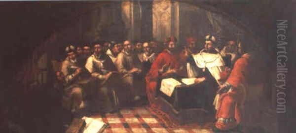 San Cirilo En El Concilio De Efeso Oil Painting by Francisco Meneses Osorio