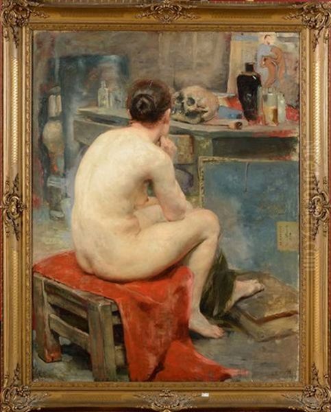 Modele Nu Dans L'atelier Du Peintre Oil Painting by Florent Menet