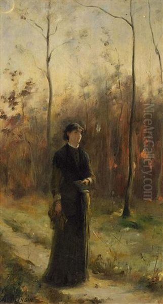 Waldspaziergang Oil Painting by Charles Auguste Mengin