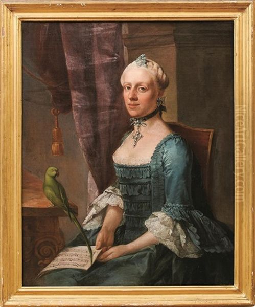 Portrait Einer Vornehmen Dame Mit Papagei Und Notenblatt Oil Painting by Anton Raphael Mengs