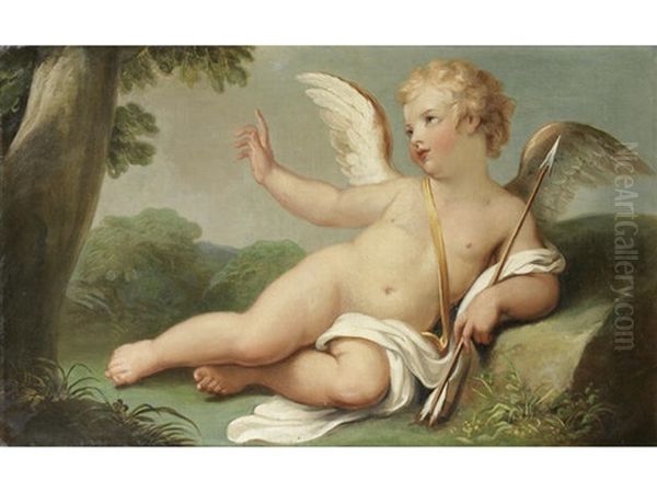 Cupid Before An Italianate Landscape Oil Painting by Anton Raphael Mengs