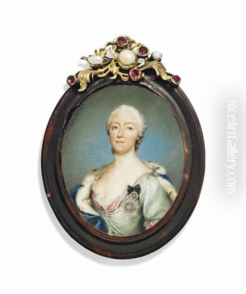 Maria-antonia-walpurgis, Hereditary Electress Of Saxony (1724-1780), In Pale Green Silk Dress With Pink Lining, Ermine-trimmed Blue Cloak Oil Painting by Anton Raphael Mengs