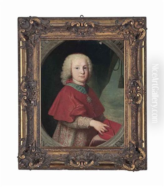 Portrait Of A Young Cardinal, Half-length, In Clerical Robes, Wearing Royal French Order Of The St. Esprit, Holding A Biretta Oil Painting by Anton Raphael Mengs