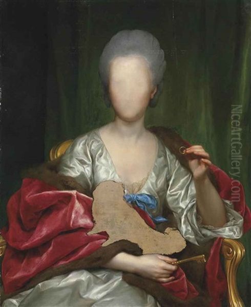 Portrait Of Mariana De Silva Y Sarmiento, Duquesa De Huescar (1740-1784), Half-length, In A White Dress And Fur-lined Wrap, Holding A Ring And A Key, A Draped Curtain Beyond -- Unfinished Oil Painting by Anton Raphael Mengs