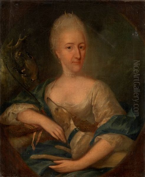 Portrait Of A Lady As Diana, In A Feigned Oval Oil Painting by Anton Raphael Mengs