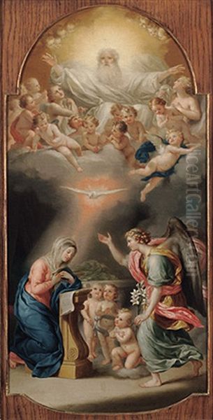 Verkundigung Mariens Mit Hl. Geist Und Gott Vater Im Kreis Der Engel Und Putten Oil Painting by Anton Raphael Mengs