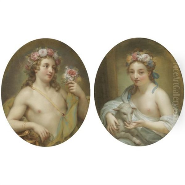 Pleasure (+innocence; Pair) Oil Painting by Anton Raphael Mengs