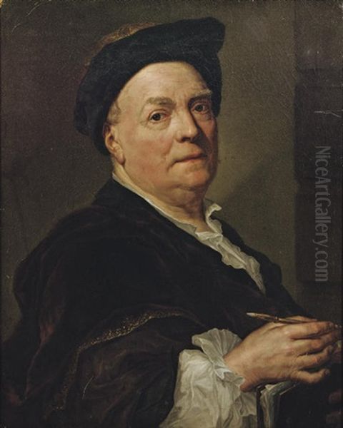 Portrait Of Louis De Silvestre Holding A Pen And Leaning On A Portfolio Oil Painting by Anton Raphael Mengs