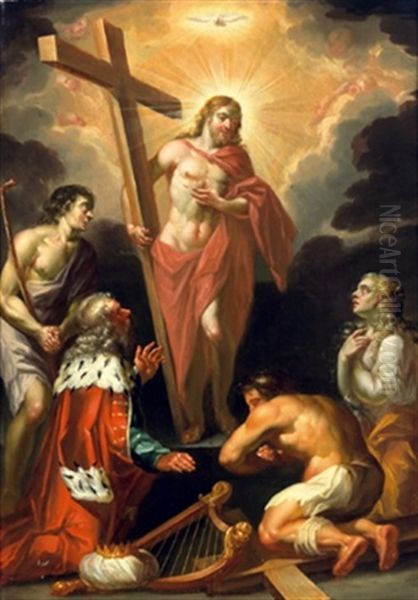 Der Auferstandene Christus Mit Johannes Dem Taufer, Konig David, Dem Reuigen Schacher Und Maria Magdalena Oil Painting by Anton Raphael Mengs