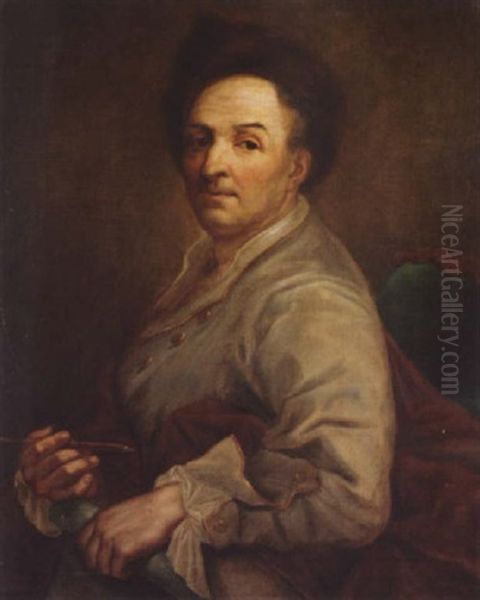 Portrait Of An Artist, In A Grey Coat And A Fur Hat, (self Portrait?) Oil Painting by Anton Raphael Mengs