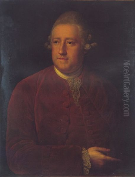 Portrait Of George Clavering Nassau, Lord Fordwich, Later 3rd Earl Of Cowper, Wearing A Red Coat And Lace Stock Oil Painting by Anton Raphael Mengs