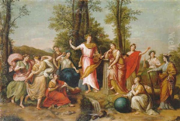 Apollo And The Muses On Mount Parnassus Oil Painting by Anton Raphael Mengs