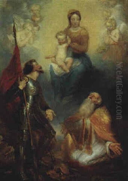 Die Madonna Mit Dem Kind Und Engeln Erscheint Dem Heiligen Georg Und Einem Heiligen Bischof Oil Painting by Anton Raphael Mengs