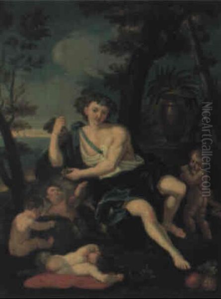 H+sten: Ung Mand Med Putti Og Vindruer Oil Painting by Anton Raphael Mengs