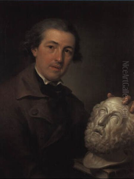 Portrait Of Giuseppe Franchi Holding A Bust Of Homer Oil Painting by Anton Raphael Mengs