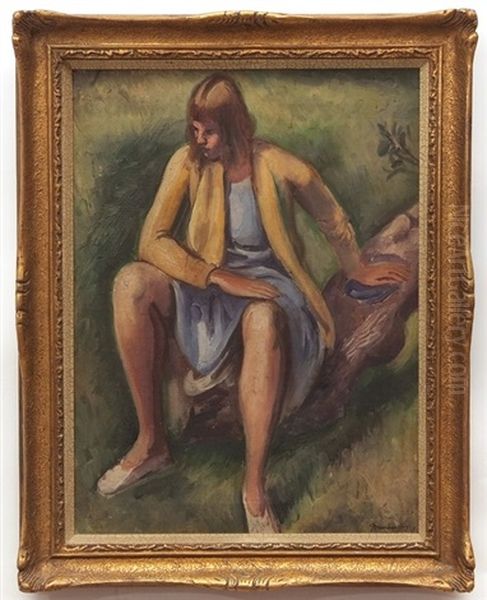 A Seated Lady Oil Painting by Bernard Meninsky