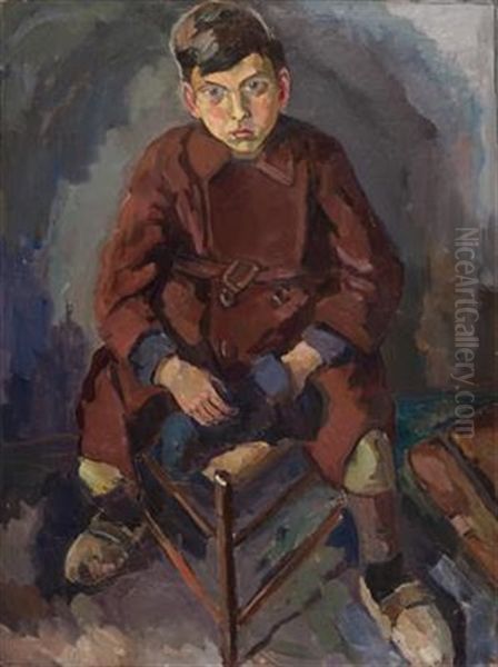 Seated Youth Oil Painting by Bernard Meninsky