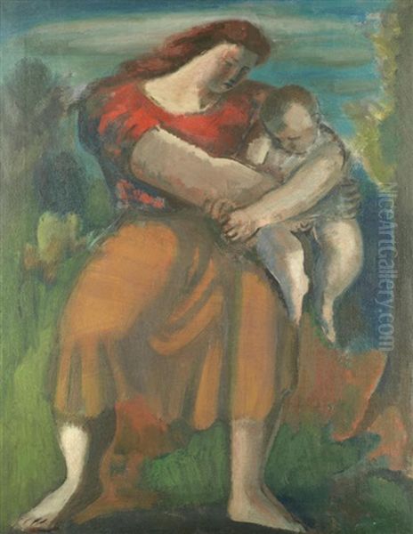 The Young Mother Oil Painting by Bernard Meninsky