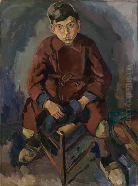 Boy On A Chair Oil Painting by Bernard Meninsky