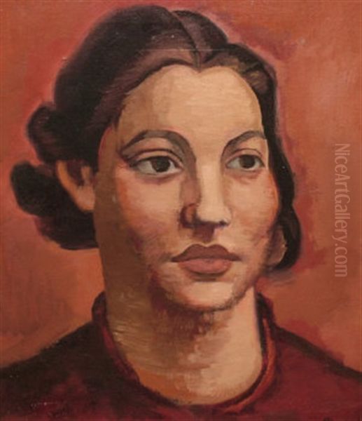 Portrait Of A Woman, Head And Shoulders Oil Painting by Bernard Meninsky