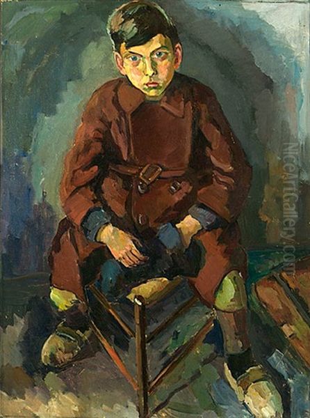 Sitzender Arbeiterjunge Oil Painting by Bernard Meninsky