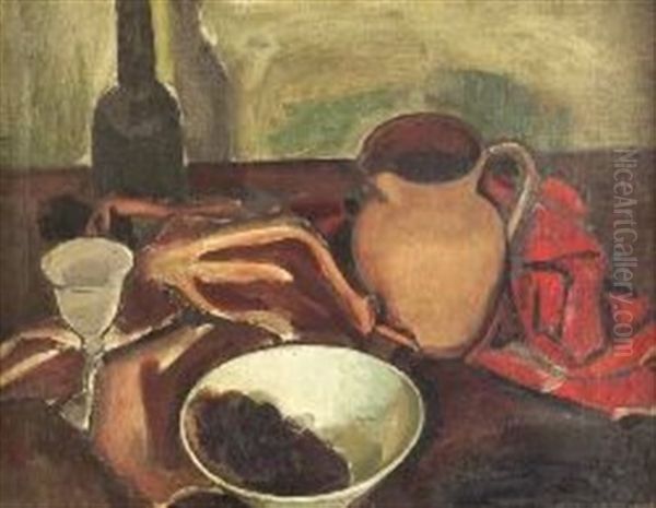 Still Life Of Objets On A Table-top Oil Painting by Bernard Meninsky