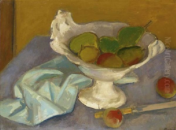 Still Life With Apples And Pears Oil Painting by Bernard Meninsky