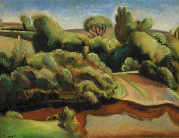 Landscape In Hampshire, Furze Hill Oil Painting by Bernard Meninsky